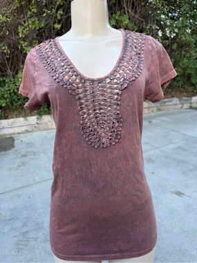 Women’s Embellished Scoop Neck cotton Top - Dusty Rose